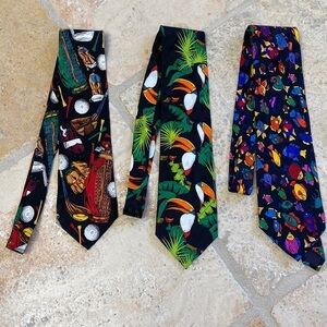 3 Addiction Silk Ties Men’s Novelty print Golf parrot fish Event Fun costume